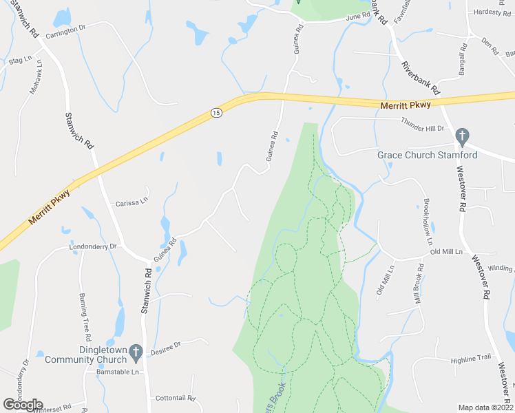 map of restaurants, bars, coffee shops, grocery stores, and more near 46 Ledge Brook Road in Stamford