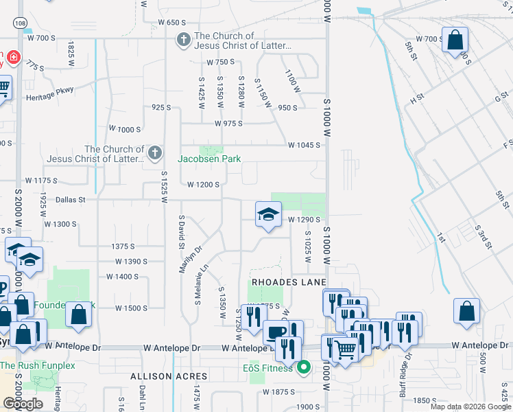 map of restaurants, bars, coffee shops, grocery stores, and more near 1183 Dallas Street in Syracuse