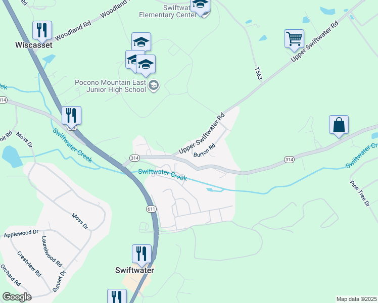 map of restaurants, bars, coffee shops, grocery stores, and more near 220 Upper Swiftwater Road in Cresco