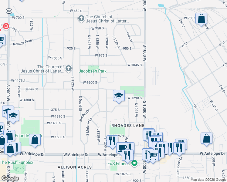 map of restaurants, bars, coffee shops, grocery stores, and more near 1183 Dallas Street in Syracuse