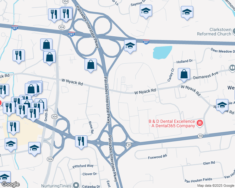 map of restaurants, bars, coffee shops, grocery stores, and more near 331 West Nyack Road in West Nyack