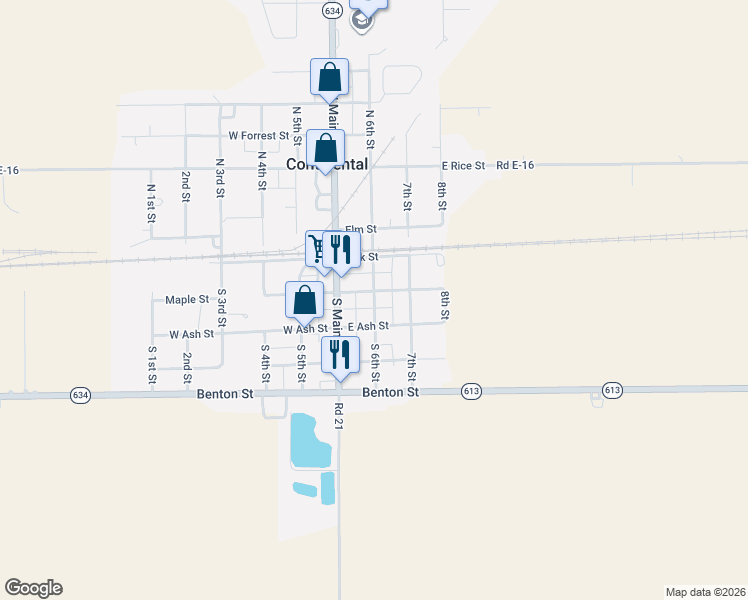 map of restaurants, bars, coffee shops, grocery stores, and more near 203 South 6th Street in Continental