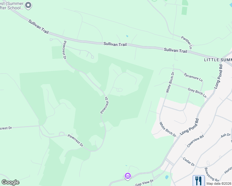 map of restaurants, bars, coffee shops, grocery stores, and more near 45 Wild Pines Drive in Pocono Pines