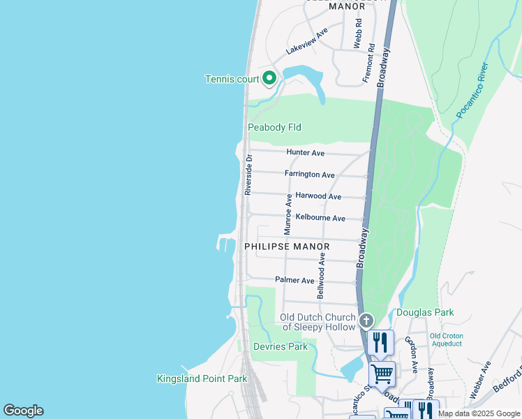 map of restaurants, bars, coffee shops, grocery stores, and more near 274 Kelbourne Avenue in Sleepy Hollow