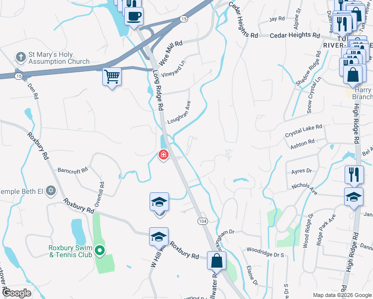 map of restaurants, bars, coffee shops, grocery stores, and more near 777 Connecticut 104 in Stamford
