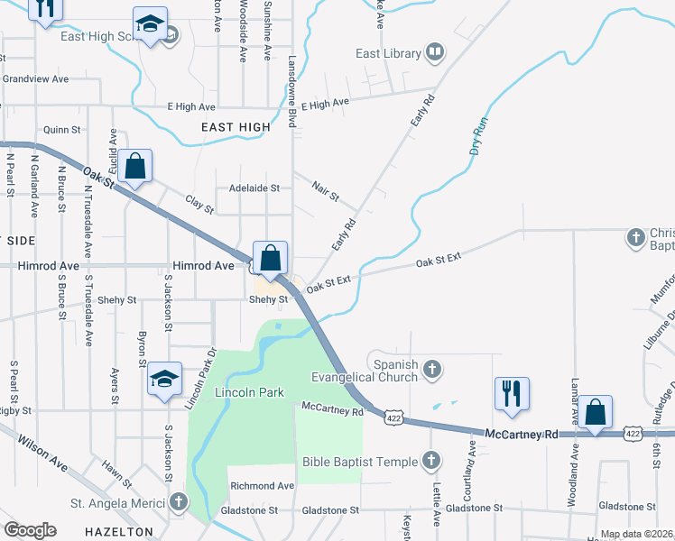 map of restaurants, bars, coffee shops, grocery stores, and more near 821 Early Road in Youngstown