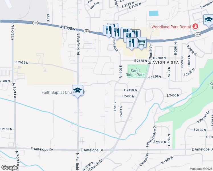 map of restaurants, bars, coffee shops, grocery stores, and more near 1020 Mountain Shadow Drive in Layton