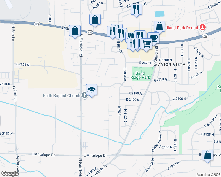 map of restaurants, bars, coffee shops, grocery stores, and more near 1020 Mountain Shadow Drive in Layton