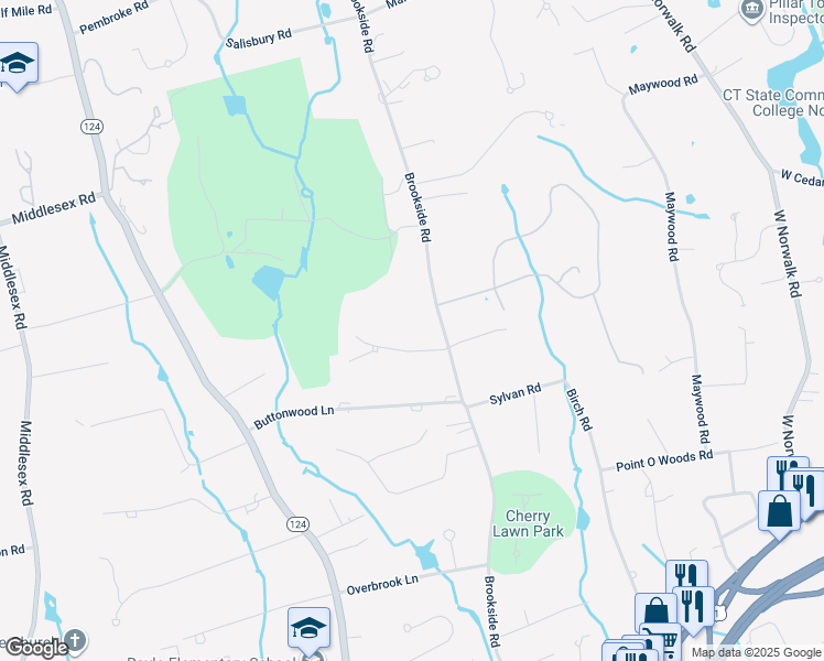 map of restaurants, bars, coffee shops, grocery stores, and more near 175 Brookside Road in Darien