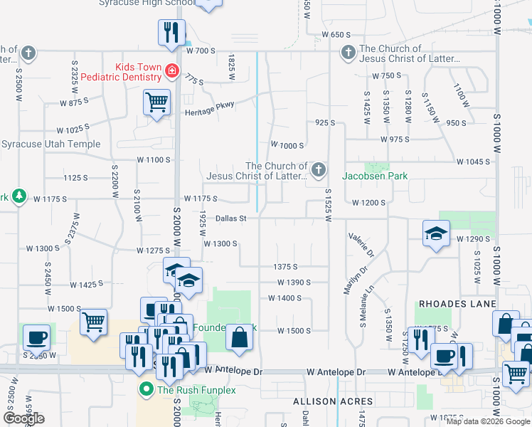 map of restaurants, bars, coffee shops, grocery stores, and more near 1163 Banbury Drive in Syracuse