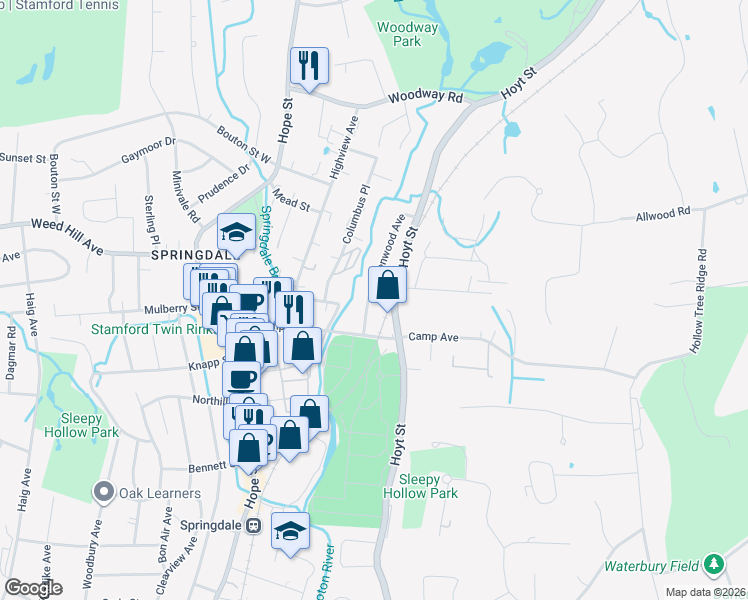 map of restaurants, bars, coffee shops, grocery stores, and more near 24 Greenwood Avenue in Darien