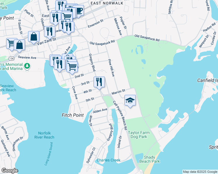 map of restaurants, bars, coffee shops, grocery stores, and more near 21 Ludlow Manor in Norwalk