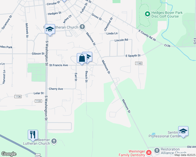 map of restaurants, bars, coffee shops, grocery stores, and more near 496 Melmore Street in Tiffin