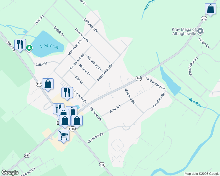 map of restaurants, bars, coffee shops, grocery stores, and more near Pine Road in Monroe