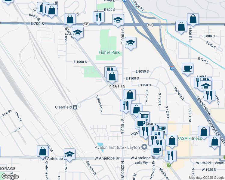 map of restaurants, bars, coffee shops, grocery stores, and more near 1252 State Street in Clearfield