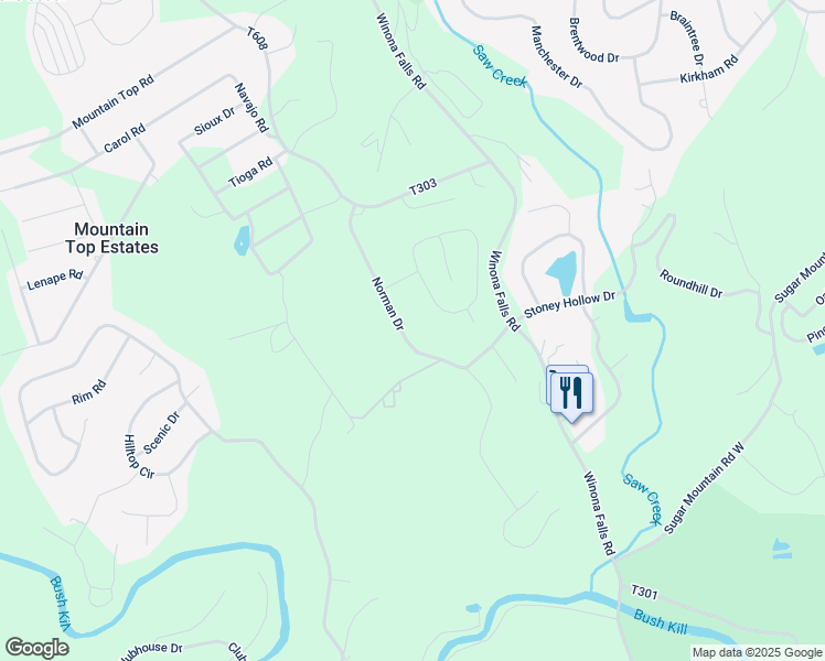 map of restaurants, bars, coffee shops, grocery stores, and more near 70 Norman Drive in East Stroudsburg