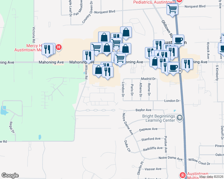 map of restaurants, bars, coffee shops, grocery stores, and more near 5912 Callaway Cir in Youngstown