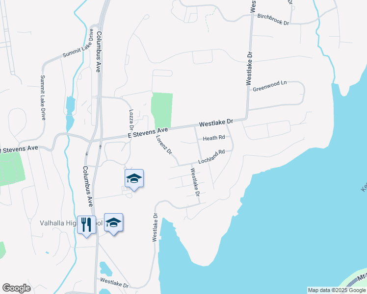 map of restaurants, bars, coffee shops, grocery stores, and more near 5 Mellis Place in Valhalla