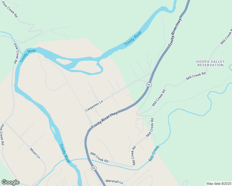 map of restaurants, bars, coffee shops, grocery stores, and more near Carpenter Lane in Hoopa