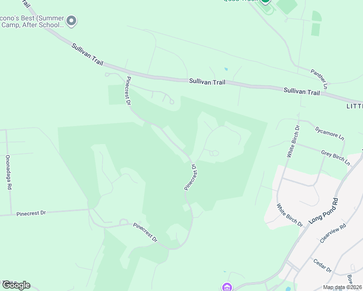 map of restaurants, bars, coffee shops, grocery stores, and more near 36 Wild Pines Drive in Pocono Pines
