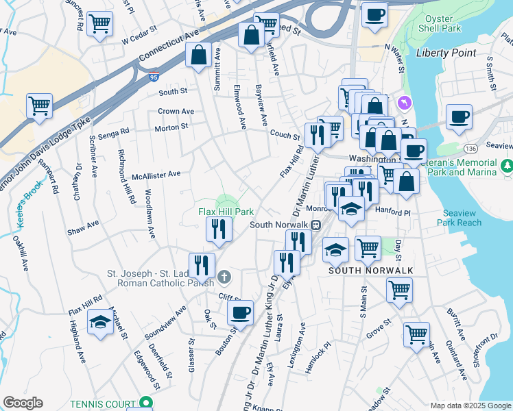 map of restaurants, bars, coffee shops, grocery stores, and more near 8 Taylor Avenue in Norwalk