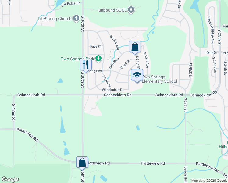 map of restaurants, bars, coffee shops, grocery stores, and more near 14519 South 34th Street in Bellevue