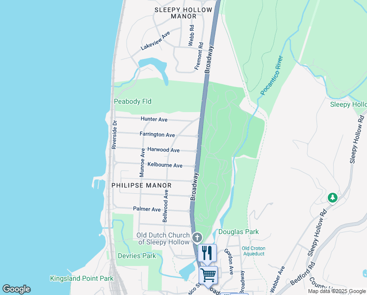 map of restaurants, bars, coffee shops, grocery stores, and more near 19 Harwood Avenue in Sleepy Hollow