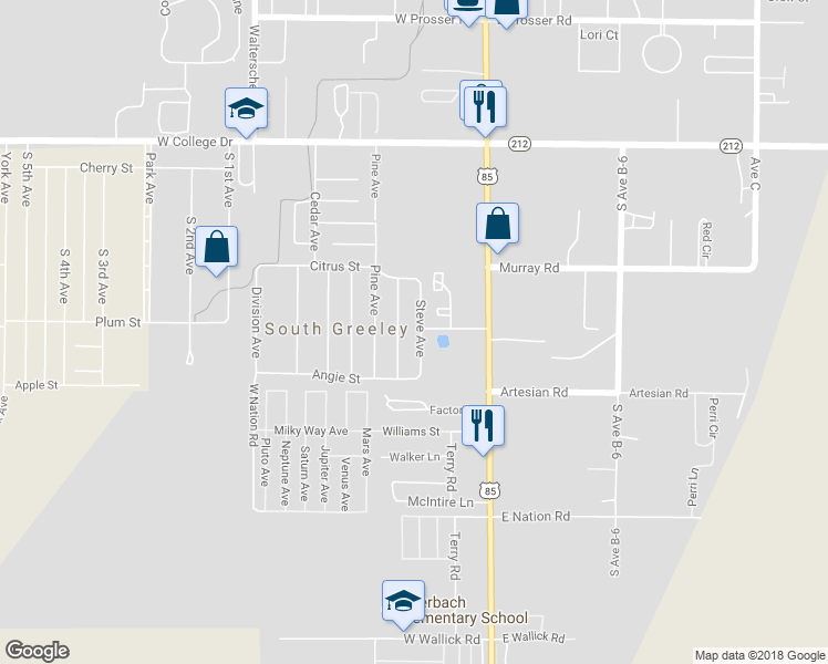 map of restaurants, bars, coffee shops, grocery stores, and more near 2300 Steve Avenue in Cheyenne