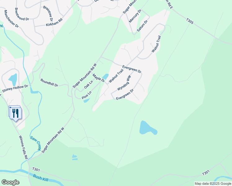 map of restaurants, bars, coffee shops, grocery stores, and more near 252 Wynding Way in Bushkill