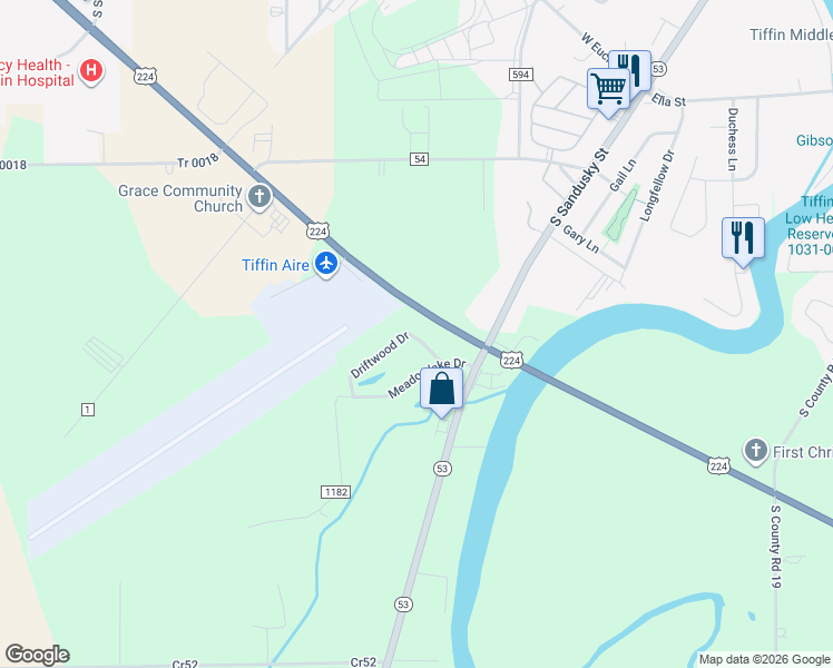 map of restaurants, bars, coffee shops, grocery stores, and more near 1601-1779 Lakeview Dr in Tiffin