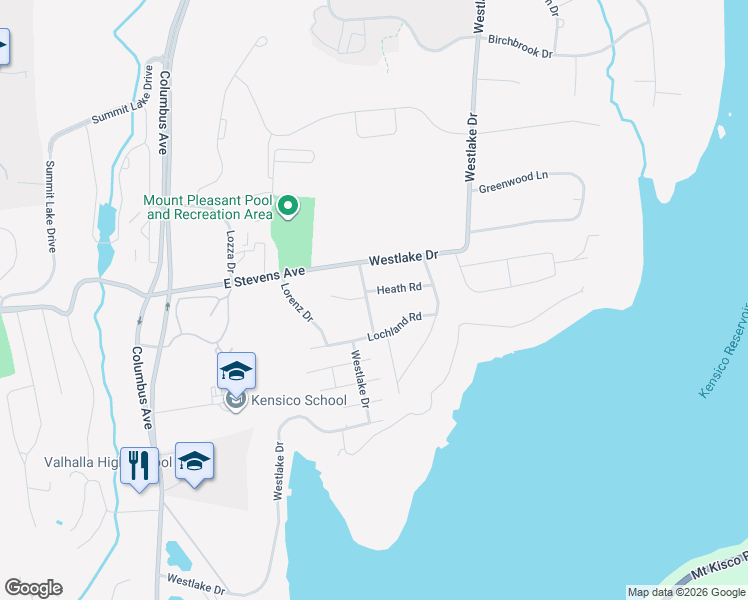 map of restaurants, bars, coffee shops, grocery stores, and more near 120 Westlake Drive in Valhalla