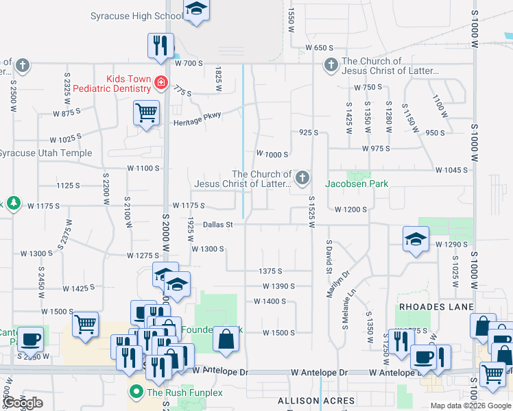 map of restaurants, bars, coffee shops, grocery stores, and more near 1163 Banbury Drive in Syracuse