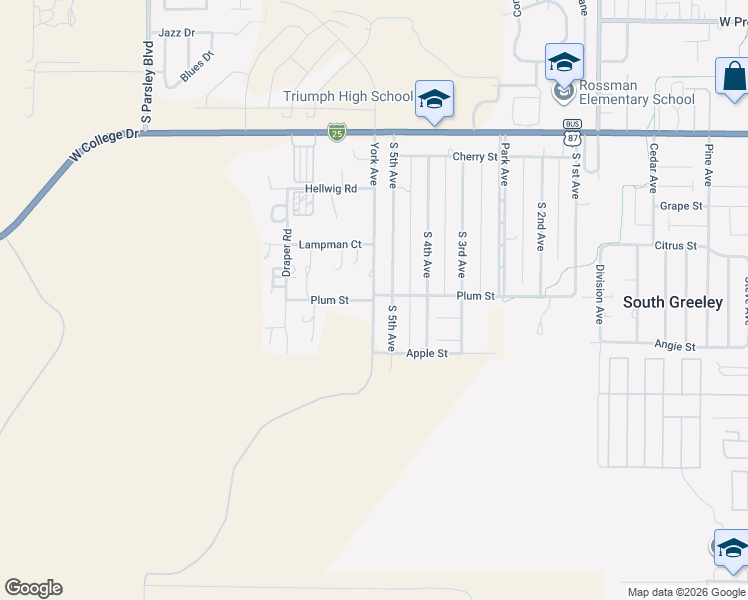 map of restaurants, bars, coffee shops, grocery stores, and more near 150 Plum Street in Cheyenne
