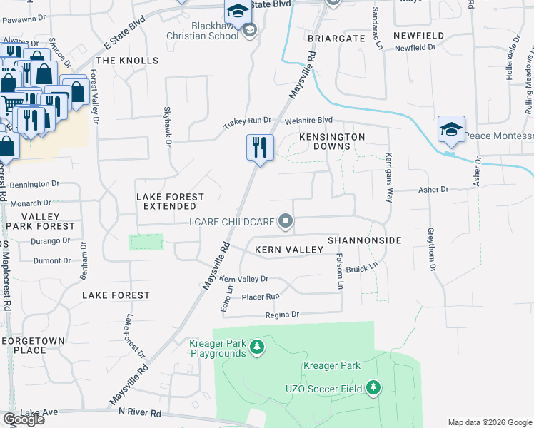 map of restaurants, bars, coffee shops, grocery stores, and more near 7501 Tipperary Trail in Fort Wayne