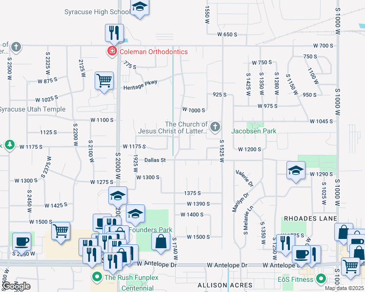map of restaurants, bars, coffee shops, grocery stores, and more near 1163 Banbury Drive in Syracuse