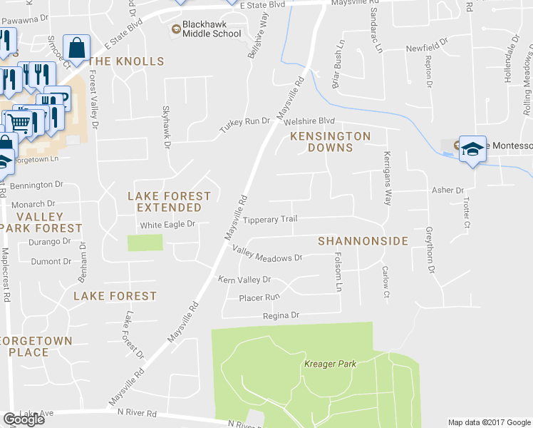 map of restaurants, bars, coffee shops, grocery stores, and more near 7501 Tipperary Trail in Fort Wayne