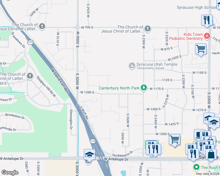 map of restaurants, bars, coffee shops, grocery stores, and more near 1175 South 2750 West in Syracuse