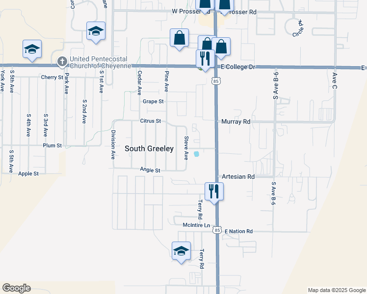 map of restaurants, bars, coffee shops, grocery stores, and more near 2218 Steve Avenue in Cheyenne