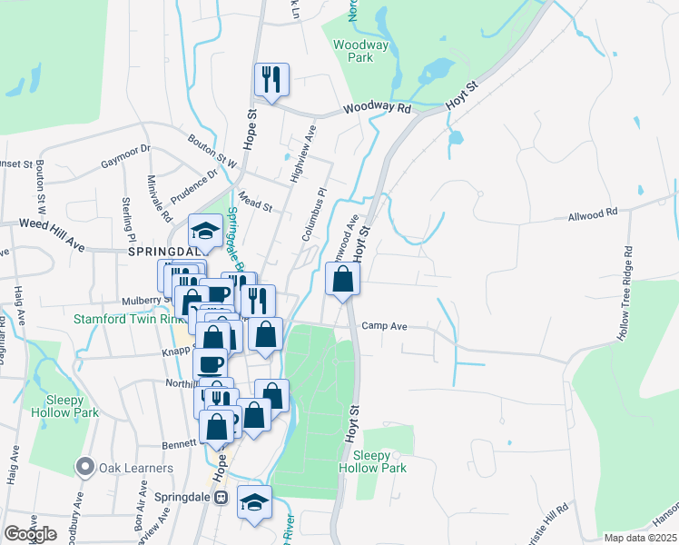map of restaurants, bars, coffee shops, grocery stores, and more near 24 Greenwood Avenue in Darien