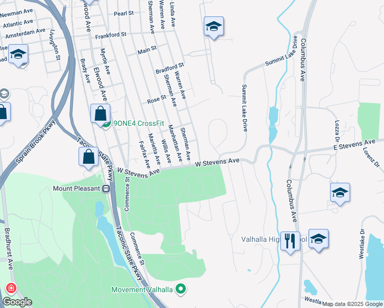 map of restaurants, bars, coffee shops, grocery stores, and more near 118 Sherman Avenue in Hawthorne