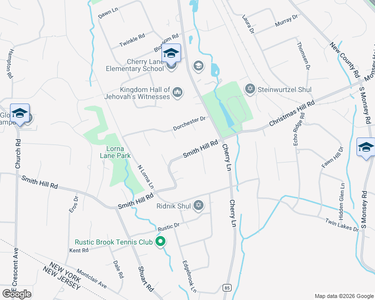 map of restaurants, bars, coffee shops, grocery stores, and more near 18 Smith Hill Road in Airmont