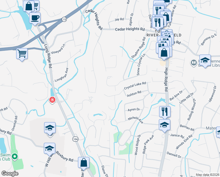 map of restaurants, bars, coffee shops, grocery stores, and more near 27 Wilder Road in Stamford