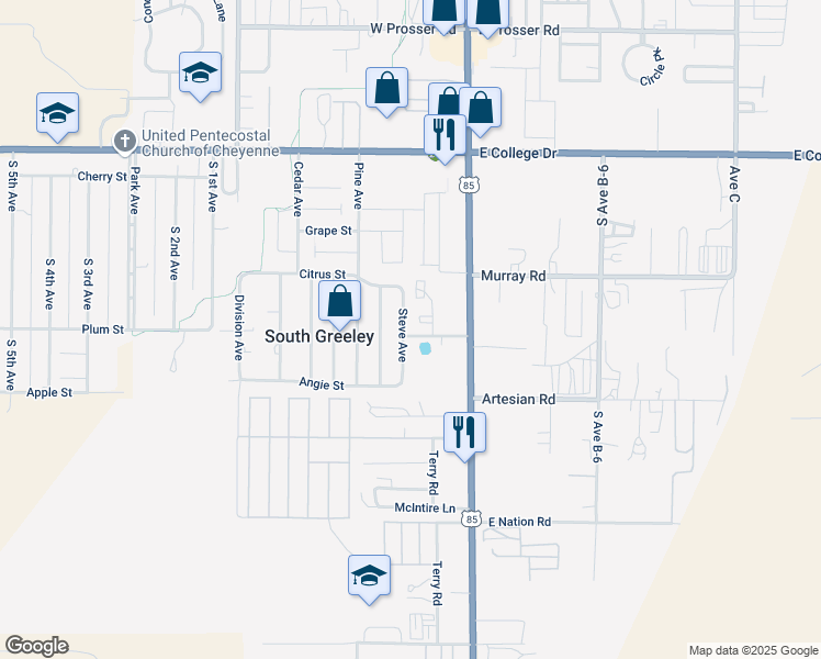 map of restaurants, bars, coffee shops, grocery stores, and more near 2218 Steve Avenue in Cheyenne