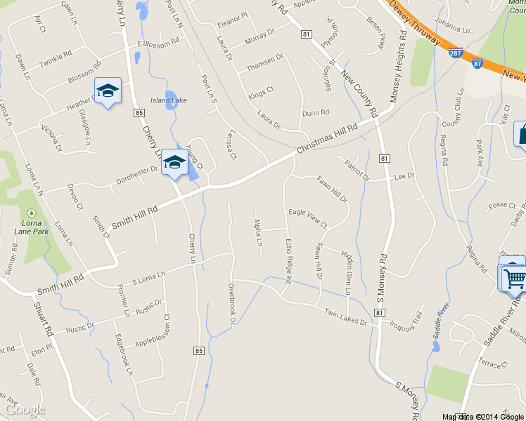 map of restaurants, bars, coffee shops, grocery stores, and more near 11 Alpha Lane in Airmont