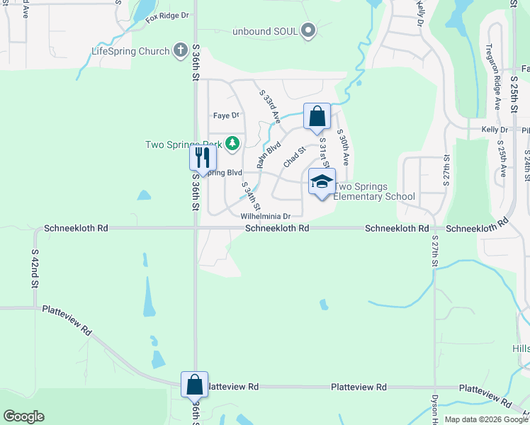 map of restaurants, bars, coffee shops, grocery stores, and more near 14519 South 34th Street in Bellevue