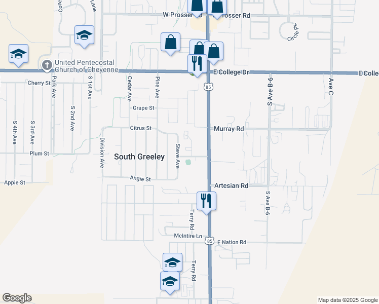 map of restaurants, bars, coffee shops, grocery stores, and more near 200 Country West Road in Cheyenne