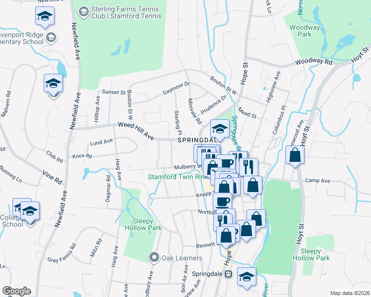map of restaurants, bars, coffee shops, grocery stores, and more near 1136 Hope Street in Stamford