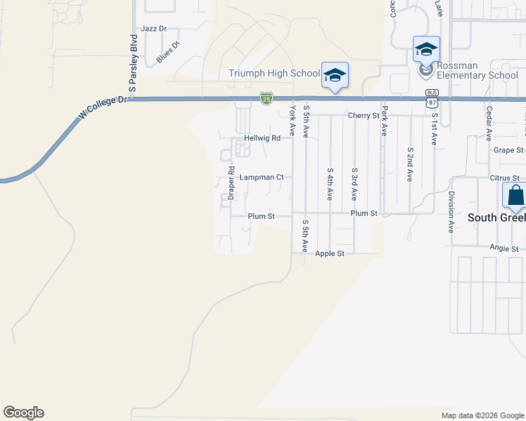 map of restaurants, bars, coffee shops, grocery stores, and more near 150-1544 Plum Street in Cheyenne
