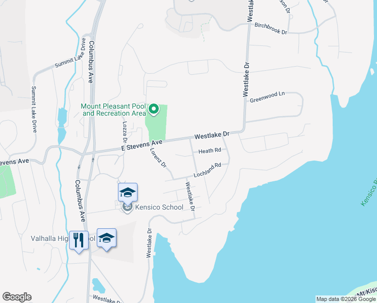 map of restaurants, bars, coffee shops, grocery stores, and more near 120 Westlake Drive in Valhalla