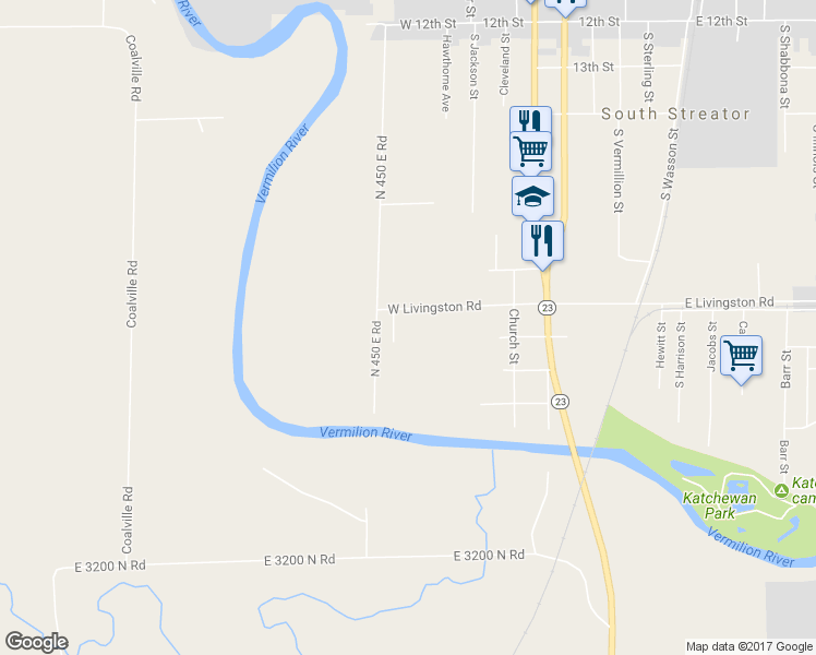 map of restaurants, bars, coffee shops, grocery stores, and more near 329 West Livingston Road in Streator